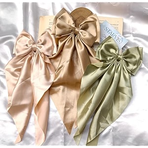 starvis silky satin hair bow for women large french barrettes with long tails  adorable hair accessories for women amp girls  ideal for weddings parties and bridal fusion clipspack of 3