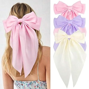 starvis silky satin hair bow for women large french barrettes with long tails  adorable hair accessories for women amp girls  ideal for weddings parties and bridal fusion clipspack of 3