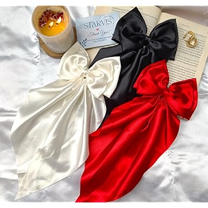 starvis silky satin hair bow for women large french barrettes with long tails  adorable hair accessories for women amp girls  ideal for weddings parties and bridal fusion clipspack of 3