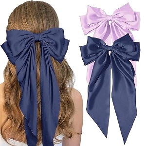starvis silky satin hair bow for women large french barrettes with long tails  adorable hair accessories for women amp girls  ideal for weddings parties and bridal fusion clipspack of 2