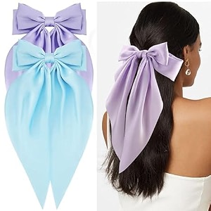 starvis silky satin hair bow for women large french barrettes with long tails  adorable hair accessories for women amp girls  ideal for weddings parties and bridal fusion clipspack of 2