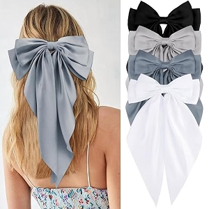 starvis silky satin hair bow for women large french barrettes with long tails  adorable hair accessories for women amp girls  ideal for weddings parties and bridal fusion clipspack of 4