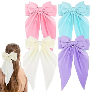 starvis silky satin hair bow for women large french barrettes with long tails  adorable hair accessories for women amp girls  ideal for weddings parties and bridal fusion clipspack of 4