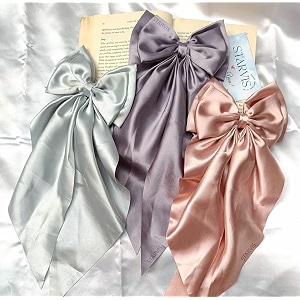 starvis silky satin hair bow for women large french barrettes with long tails  adorable hair accessories for women amp girls  ideal for weddings parties and bridal fusion clipspack of 3