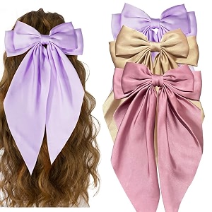 starvis silky satin hair bow for women large french barrettes with long tails  adorable hair accessories for women amp girls  ideal for weddings parties and bridal fusion clipspack of 3