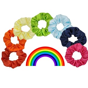 starvis soft luxury rainbow satin scrunchies for women girls scrunchies for wrist  pack of 7  anti-hair-breakage scrunchie set for girls women mom rainbow crunhies-7