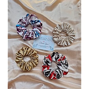 starvis soft luxury satin scrunchies for women girls scrunchies for wrist  pack of 4  silk pastel nude colorshair ties combo anti-hair-breakage hair scrunchie set for girls women mom sister