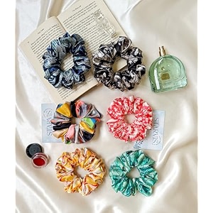 starvis soft luxury xl printed satin scrunchies for women girls scrunchies for wrist  pack of 4  silk pastel colorshair ties combo anti-hair-breakage hair scrunchie set for girls women mom sister