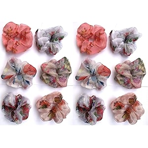 starvis women39s organza flower hair scrunchies hair bow ponytail holder flower hair scrunchies and solid colors chiffon hair tiesmulti color multi design pack of 12