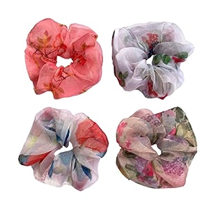 starvis women39s organza flower hair scrunchies hair bow ponytail holder hair scrunchies and 4 solid colors hair tiespack of 4 multicolor
