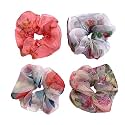 Starvis Women's organza Flower Hair Scrunchies Hair Bow Ponytail Holder, Hair Scrunchies and 4 Solid Colors Hair Ties(PACK OF 4, multicolor)