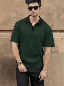 Starvy Self Design Men Polo Neck Green