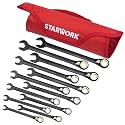 STARWORK TRUE MECHANIC™ 12-Piece 2-in-1 Reversible Ratcheting Wrench Set with Rolling Pouch, 120-Tooth, SAE&Metric
