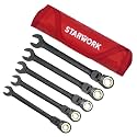 STARWORK TRUE MECHANIC™ 5-Piece 2-in-1 Flex-Head Ratcheting Wrench Set with Rolling Pouch, 120-Tooth, SAE&amp;Metric