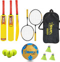 STARX Kiddo Sports Kit Combo For 3 to7 Year Kids, Football, Badminton Kit, Plastic Bat Cricket Kit
