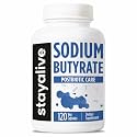 STAY ALIVE Sodium Butyrate Supplement 1200mg, Pure Butyric Acid Postbiotic, 120 Count, 2 Month Supply, Non-GMO and Gluten-Free Butyrate Powder Capsules