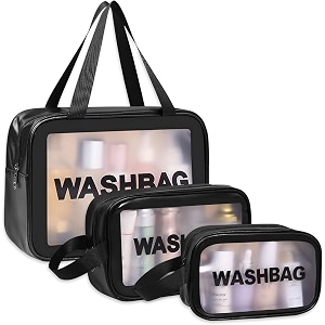 wash bag pouch for travel kit toiletry bag cosmetic bag make up box for brushes accessories with handlelarge capacity waterproof travel storage organizerset of 3 black