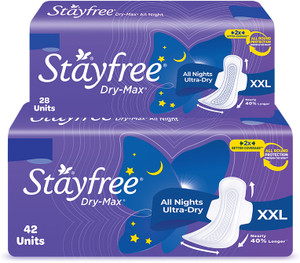stayfree all nights all round protection through the night 2x better coverage sanitary pad pack of 70