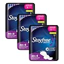 Stayfree Ultra Thin Overnight Pads with Wings, For Women, Reliable Protection and Absorbency of Feminine Moisture, Leaks and Periods, 40 count - Pack of 3