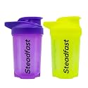 Steadfast Nutrition Protein Shaker Blender 400ml Bottle for Whey Protein Mix, Cycling, Gym Water Bottle with Blender Ball (Neon Purple Green Pack of 2)