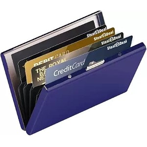 stealodeal blue metal water-resistant stainless steel debitcredit business atm 6 unisex card holder set of 1 blue cd