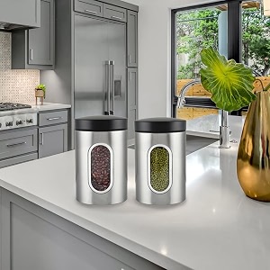 steel glass storage airtight black lid 750 ml tea coffee sugar containers for kitchen storage container with lid for tea coffee amp sugar dry fruit jars storage box set of 3 3 m-20
