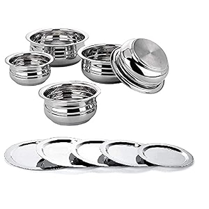 steel handi set pot 5 piece set with lid steel handi setcookware chetty combo serving handi cookware multi purpose handi cookware set stainless steel 5 - piece with lid
