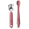 Cubkins Steel Head Fork with Early Feeding Bendable Training Spoon for Feeding Baby | Non Toxic, Food Safe and BPA Free | Washable and Reusable (Raspberry)
