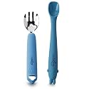 Cubkins Early Feeding Bendable Silicone Spoon Set of 2 for Newborn Babies, Toddlers &amp; Kids | Non-Toxic, Food Safe and BPA Free | Washable and Reusable (Raspberry, Blue Olive)