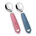 CUBKINS 304 Stainless Steel Baby Spoons, Set of 2 (Raspberry and Blue Olive), Silicone Handles for Self-Feeding and Baby-Led Weaning, Rounded Steel Heads, 100% Plastic-Free, 9 Months+