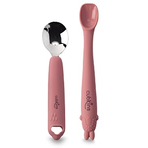 cubkins steel head spoon with early feeding bendable training spoon for feeding baby  non toxic food safe and bpa free  washable and reusable raspberry