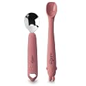 Cubkins Steel Head Spoon with Early Feeding Bendable Training Spoon for Feeding Baby | Non Toxic, Food Safe and BPA Free | Washable and Reusable (Raspberry)