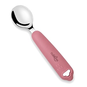 cubkins 304 stainless steel baby spoon with silicone handle self-feeding toddler spoon for baby-led weaning rounded steel head 100 plastic-free 9 months raspberry