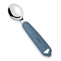 CUBKINS 304 Stainless Steel Baby Spoon with Silicone Handle, Self-Feeding Toddler Spoon for Baby-Led Weaning, Rounded Steel Head, 100% Plastic-Free, 9 Months+ (Blue Olive)