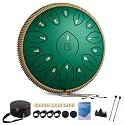 Steel Tongue Drum 12 Inch 15 Notes, Steel Drums Instruments for Kids Adults, Hand Pan Drum with Music Book, Drum Mallets and Carry Bag, Handpan C Major, Green