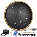 Steel Tongue Drum 13 Inches 15 Notes, Hand Pan Drums for Adults 440hz, C Major Handpan Musical Instrument with Song Book, Mallets and Carry Bag, Black