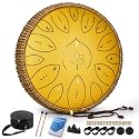 Steel Tongue Drum 13 Inches 15 Notes, Hand Pan Drums for Adults 440hz, C Major Handpan Musical Instrument with Song Book, Mallets and Carry Bag, Yellow