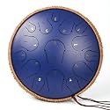 Steel Tongue Drum - 14 Inch 15 Note Tongue Drum - Hand Pan Drum with Music Book, Handpan Musical Instrument Mallets and Carry Bag, C Major, Deep Blue