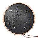 Steel Tongue Drum - 14 Inch 15 Note Tongue Drum - Hand Pan Drum with Music Book, Handpan Mallets and Carry Bag, C Major, Black