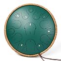 Steel Tongue Drum - 14 Inch 15 Note Tongue Drum - Hand Pan Drum with Music Book, Handpan Mallets and Carry Bag, C Major, Green