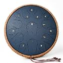 Steel Tongue Drum - 14 Inch 15 Note Tongue Drum - Hand Pan Drum with Music Book, Handpan Mallets and Carry Bag, C Major, Navy Blue
