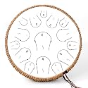 Steel Tongue Drum - 14 Inch 15 Note Tongue Drum - Hand Pan Drum with Music Book, Handpan Mallets and Carry Bag, C Major, White