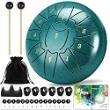 Steel Tongue Drum 6 Inch 8 Notes, Rain Drum for Outdoor Garden, Easy-Play Percussion Instrument, Unique Gift for Music Lovers, with Mallets, Carry Bag &amp; Music Book (Green, 6 Inch 11 Notes)