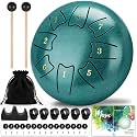 Steel Tongue Drum 6 Inch 8 Notes, Rain Drum for Outdoor Garden, Easy-Play Percussion Instrument, Unique Gift for Music Lovers, with Mallets, Carry Bag &amp; Music Book, Green (6 Inch 8 Notes)