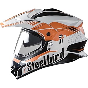 steelbird sb-42 airborne motocross helmet white amp light orange  size l57-58 cm