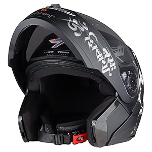 steelbird sba-7 mahadev isi certified motorcycling flip-up helmet for men and women matt black white large 600 mm
