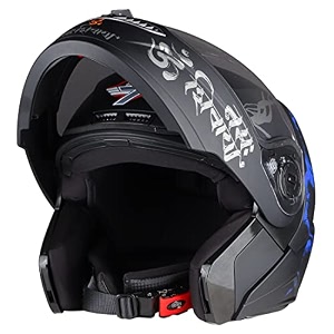 steelbird sba-7 mahadev isi certified motorcycling flip-up helmet for men and women matt black blue large 600 mm