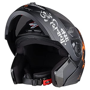 steelbird sba-7 mahadev motorcycling isi certified flip-up helmet for men and women matt black orange 580 mm