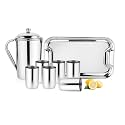 Steelcraft Premium Stainless Steel Aqua Lemon Set 1 JUG/ 6 Glasses(300 ML) & Serving Tray/for Kitchen/Tableware Set/for Gift Item, to Serve Water and Juice, Silver Colour