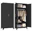 Steeloong 71"Armoire Wardrobe Close,Black Wardrobe Cabinet with Hanging Rod